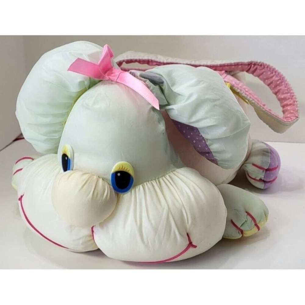 Nylon Puffy Easter Bunny Rabbit Pink Basket Plush Stuffed Vintage 1989 Rare HTF